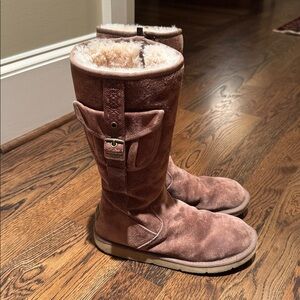 UGG Brown Suede Boots with Leather Strap